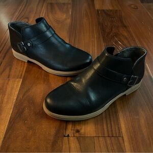 Dr. Scholl's Black Leather Ankle Booties with Buckle Detail